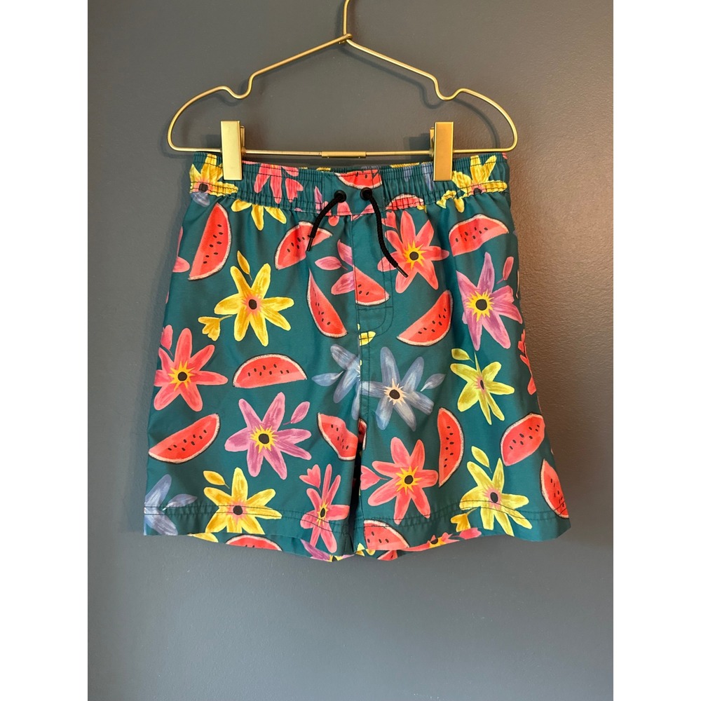 Tea Collection Boys Swim Trunks Watermelon Floral Teal Board Shorts Size 10